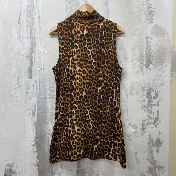 Express Leopard Medium Sleeveless Mock Neck Dress Express Vintage Y2K Dress Med - Picture 4 of 7